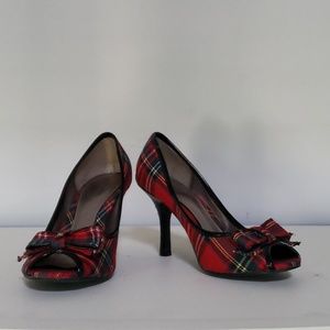 Plaid Bow Peep Toe Heels